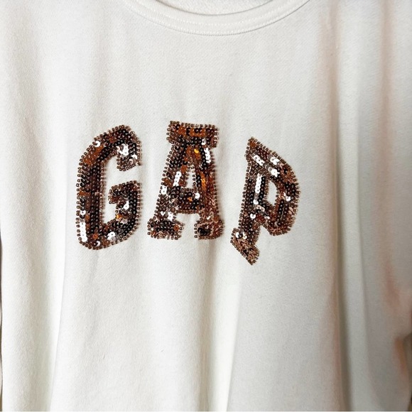 SZ L Gap Sequin Beige and Rose Gold Logo sweatshirt - Picture 2 of 6
